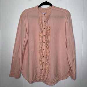Pilcro Anthropologie Women’s Ruffled Placket Shirt Peach Pink Size Medium